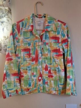 RAFAEL Multicolor Brushstroke Jean Jacket with White Buttons